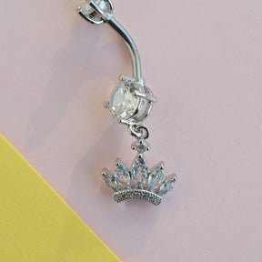 Princess Crown Belly Button Ring, Navel Piercing, Belly Button Piercing, Curved Barbell, Belly Piercing, Belly Bar, Belly Ring, Dangle