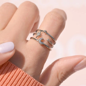 Moon and Star Ring Adjustable Vintage Ring Knuckle Joint  Gold Ring Silver Ring Cute Ring Women Ring Gemstone Ring