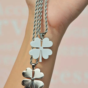 Four Leaf Clover Model Steel Lucky Charm Necklace Silver Colour