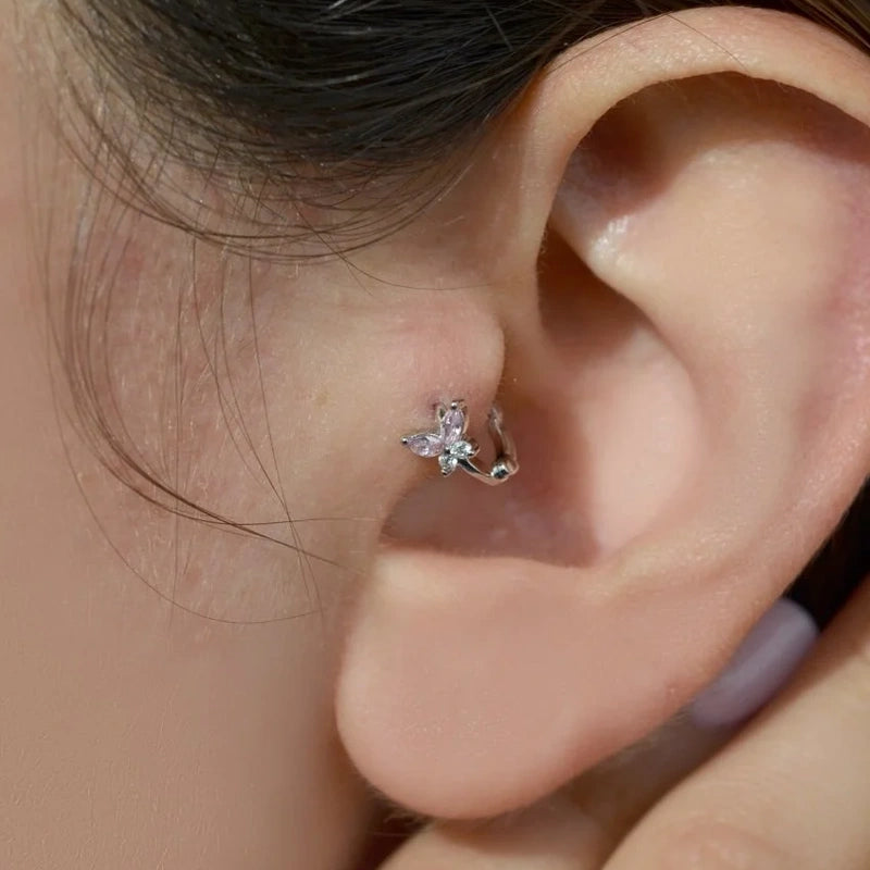 Pink Butterfly Pink Winged Butterfly Piercing for Tragus, Helix, and Forward Helix Silver Colour