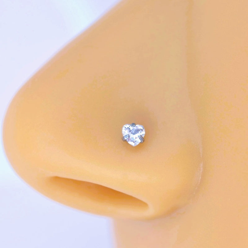 Heart Solitaire Nose Piercing 3mm Gold and Silver  Colour