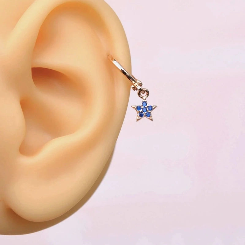 Navy Blue Star Dangle Piercing Helix Earrings for Cartilage and Lobe