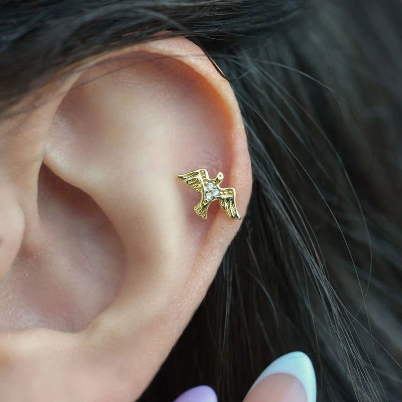 Swallow Bird Helix Piercing for Cartilage and Lobe Gold Mini Bird