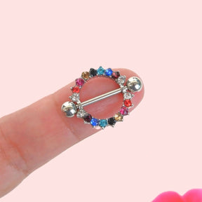 Multicoloured Nipple Piercing with Zircon Stones - Silver Colour