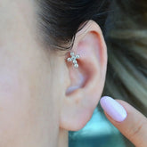 Mini Cross Ring Piercing for Forward Helix, Tragus, and Helix - Silver Colour