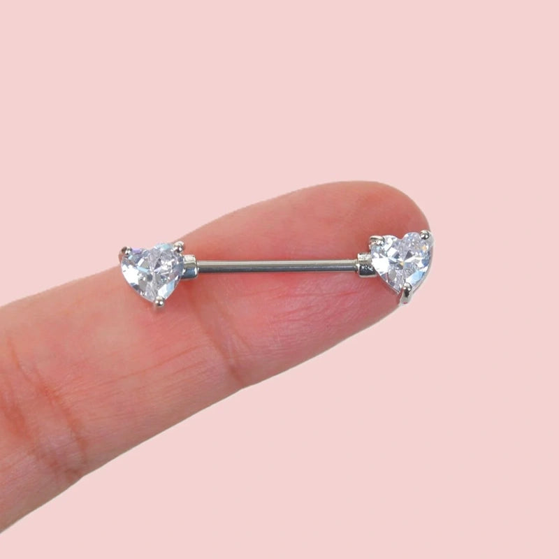 Nipple Piercing with Heart Stones - Silver Colour 16 mm Heart Piercing Silver Piercing