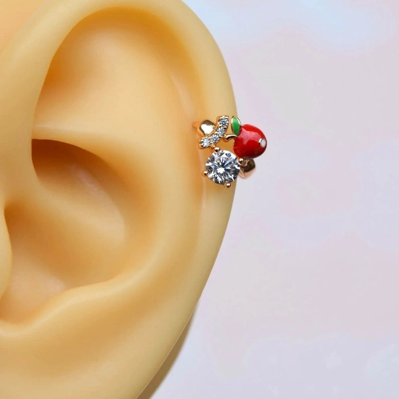 Cherry Piercing Red Coloured  Mini Ring Piercing for Tragus and Cartilage Gold Colour