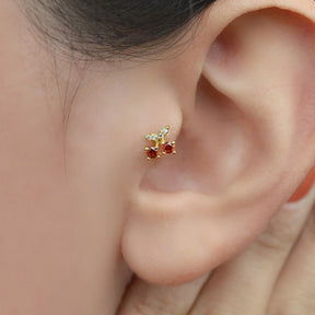 Cherry Tragus Piercing for Helix, Cartilage, and Lobe - Gold and Silver