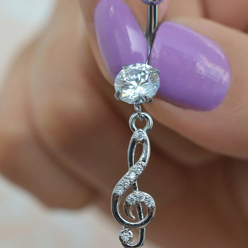 Musical Treble Clef Belly Button Ring, Belly Piercing, Navel Piercing, Belly Bar, Belly Ring, Curved Barbell, Belly Button Piercing, Dangle