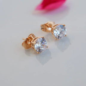 Single Stone Earrings Solitaire Zircon Stone in Gold and Silver 2mm To 7mm