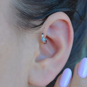 Mini Ring Piercing for Forward Helix, Tragus, and Daith with Blue Ring Piercing Zircon Stone 5mm