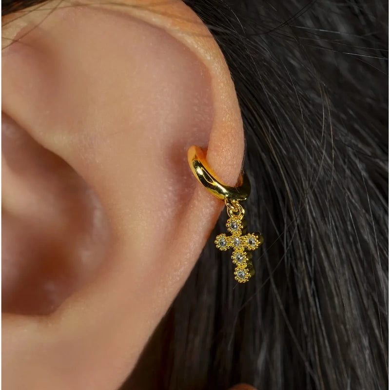 Cross Wobbly Piercing for Tragus, Helix, Cartilage, and Lobe - Gold and Silver