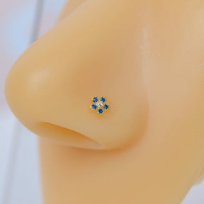 Silver Stone Coloured Flower Nose Pin