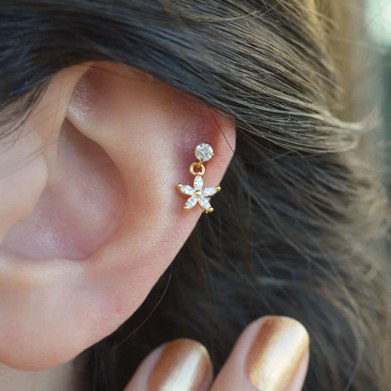 Flower Wobbly Piercing for Helix and Cartilage - Available in Gold and Silver