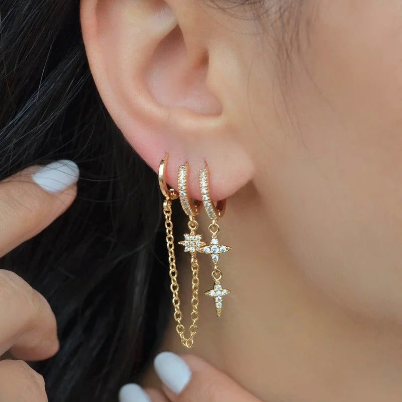 North Star Set of 3 Earrings in Gold and Silver