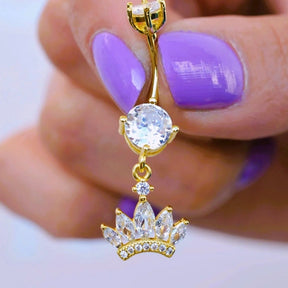 Princess Crown Belly Button Ring, Navel Piercing, Belly Button Piercing, Curved Barbell, Belly Piercing, Belly Bar, Belly Ring, Dangle