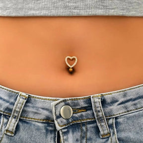 Heart Model Navel Piercing, Belly Button Ring, Belly Button Piercing, Belly Bar, Belly Piercing, Belly Ring, Curved Barbell Gold/Silver