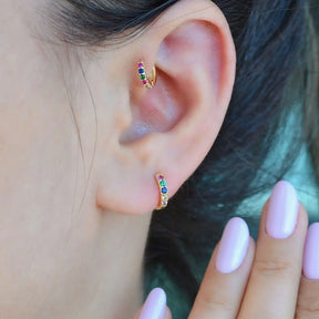 8 mm Multicolor Helix Piercing for Tragus Cartilage Hoop Ring Piercing and Lobe with Zircon Stones - Gold And Silver Colour