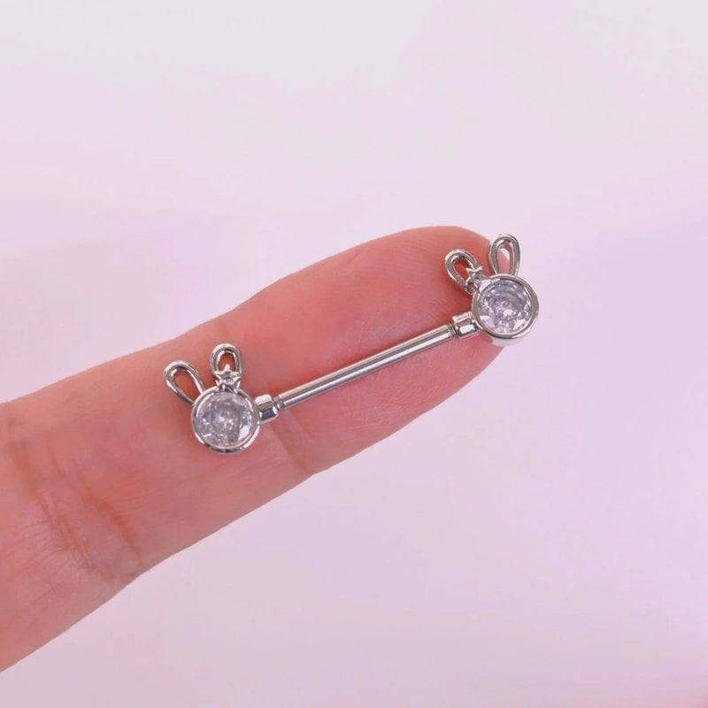 Mini Starry Rabbit Ear Nipple Piercing - Silver Colour Rabbit Piercing Animal Figure