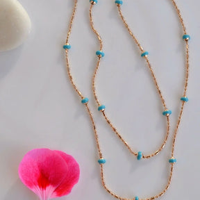 Necklace with Blue Lumps in Gold and Silver - 45 cm