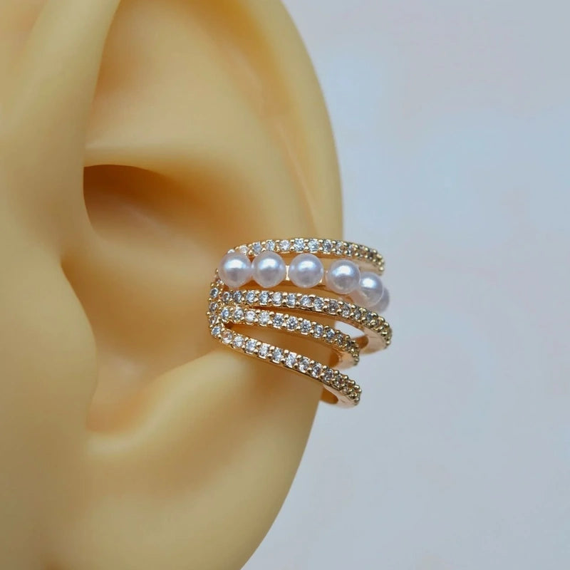 Zircon Stone Detailed Pearl Zircon Multiple Ear Cuff Compression Cartilage Earrings