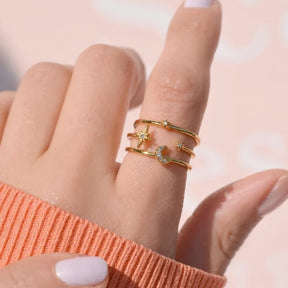 Moon and Star Ring Adjustable Vintage Ring Knuckle Joint  Gold Ring Silver Ring Cute Ring Women Ring Gemstone Ring