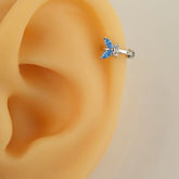 Blue Butterfly Ring Piercing for Helix, Forward Helix, Tragus, and Cartilage  Blue  Stones Silver Colour