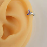 Purple Butterfly Ring Tragus Piercing for Helix, Cartilage, and Lobe - Silver Colour