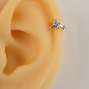 Purple Butterfly Ring Tragus Piercing for Helix, Cartilage, and Lobe - Silver Colour