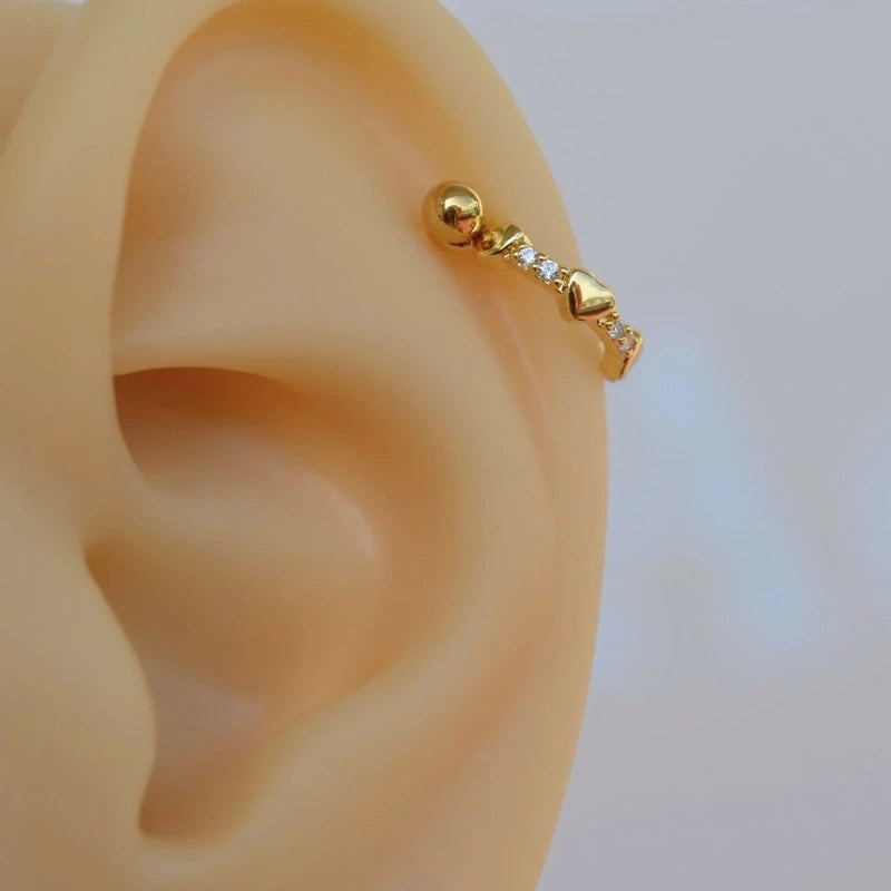 Heart Helix Piercing Ring Stone Conch Piercing Gold and Silver  Colour