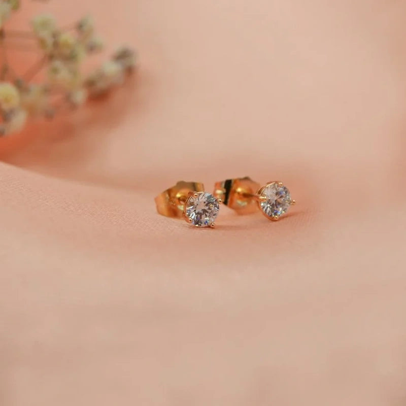 Single Stone Earrings Solitaire Zircon Stone in Gold and Silver 2mm To 7mm