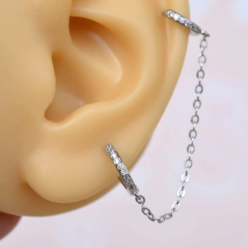 Chain Model Ring Piercing Double Linked Silver Colour