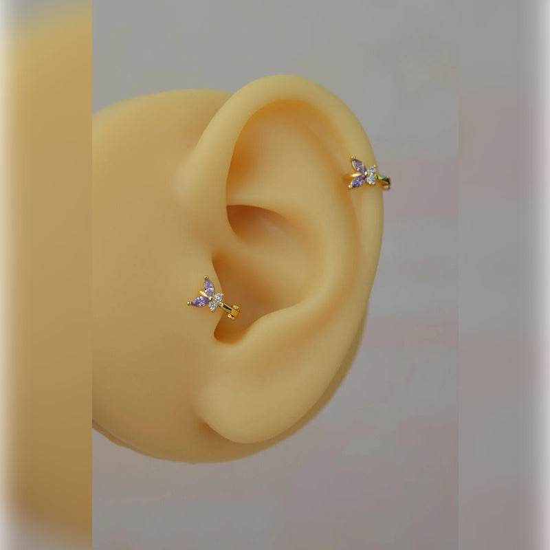 Butterfly Ring Piercing Tragus Helix Cartilage Earring Purple