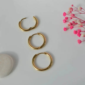 Steel Ring Earring Set - 3 Pcs in Gold and Silver 12mm 15mm 17mm