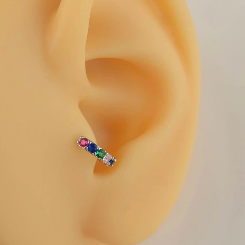 Multicoloured Ring Tragus Piercing Helix Cartilage Earring Silver Colour