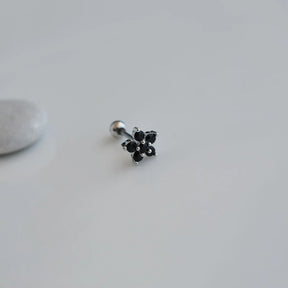 Silver Colour Steel Black Flower Helix Piercing Cartilage Lobe