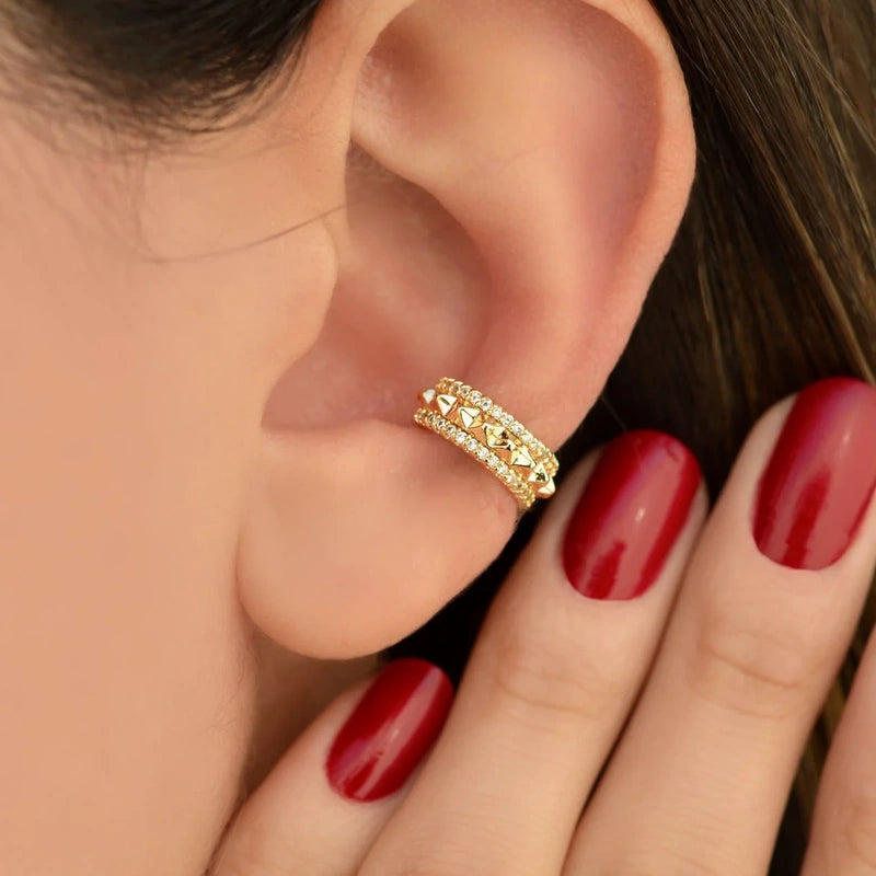 Ring Compression Cartilage Earrings Ear Cuff with Stones