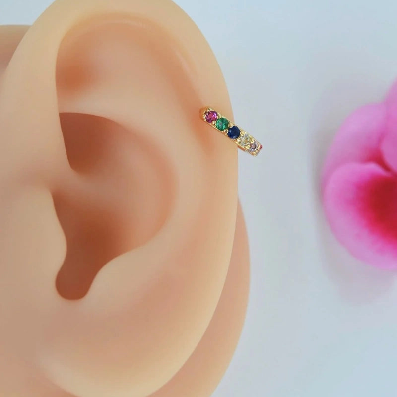 8 mm Multicolor Helix Piercing for Tragus Cartilage Hoop Ring Piercing and Lobe with Zircon Stones - Gold And Silver Colour