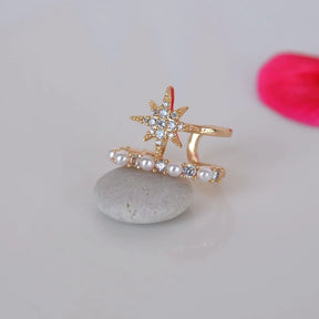 Mini Pearl Ear Cuff Compression Cartilage Earrings with Polar Star Detail