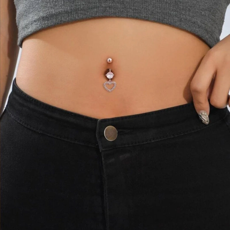 Heart Swing Navel Piercing, Belly Button Ring, Belly Button Piercing, Belly Piercing, Belly Ring, Curved Barbell, Belly Bar,  Dangle