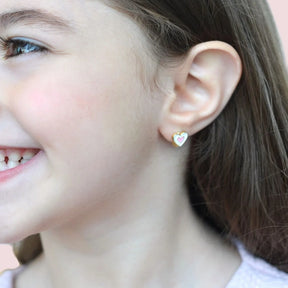 Pink and White Heart Children's Earrings Ring Model Heart