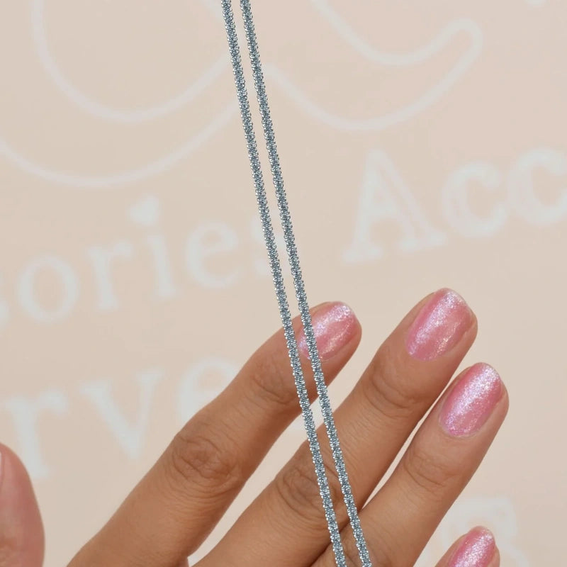 Silver Coloured Glitter Steel Chain Necklace - 45 cm