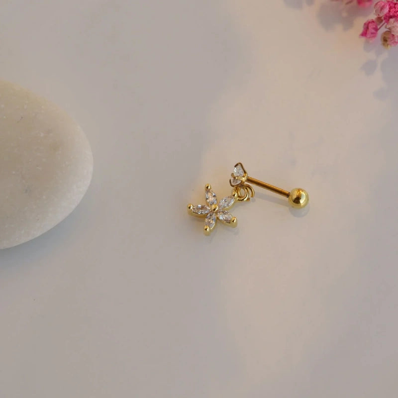 Flower Wobbly Piercing for Helix and Cartilage - Available in Gold and Silver