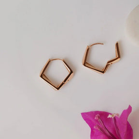 Mini Asymmetric Square Earrings in Gold and Silver