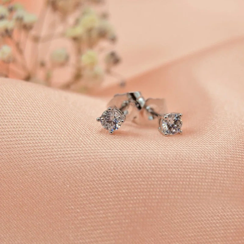 Single Stone Earrings Solitaire Zircon Stone in Gold and Silver 2mm To 7mm