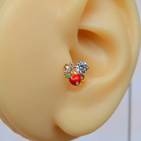 Cherry Piercing Red Coloured  Mini Ring Piercing for Tragus and Cartilage Gold Colour