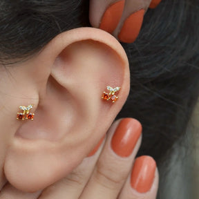 Cherry Tragus Piercing for Helix, Cartilage, and Lobe - Gold and Silver