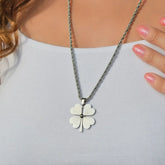 Four Leaf Clover Model Steel Lucky Charm Necklace Silver Colour