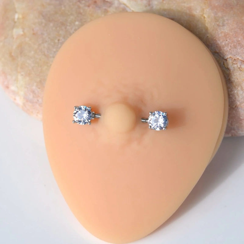 Nipple Piercing with Zircon Stones - Silver Colour 16 mm