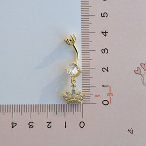 Princess Crown Belly Button Ring, Navel Piercing, Belly Button Piercing, Curved Barbell, Belly Piercing, Belly Bar, Belly Ring, Dangle